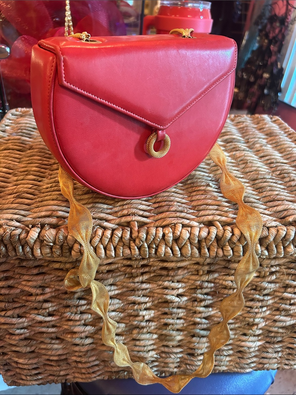 Sondra Roberts Red Half-Moon Crossbody with Gold Chain